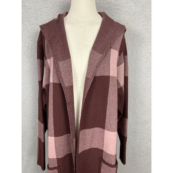 Belldini Women's Plaid Hooded Open Cardigan Brown 3XL New Without Tags - Picture 2 of 8
